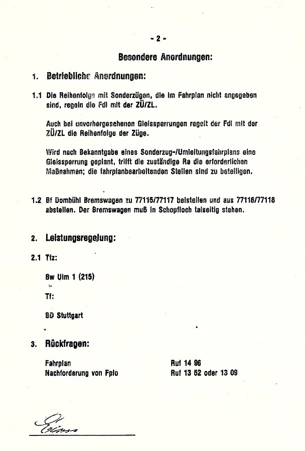 Fahrplan Schotterzug 1987