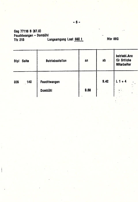 Fahrplan Schotterzug 1987